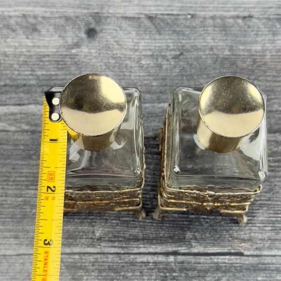 Vintage Perfume‎ Holder Jars Metal Bottles 2pc - Picture 9 of 10